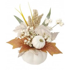Осенний букетик с искусственными кленовыми листьями, тыквой, рябиной 13 см