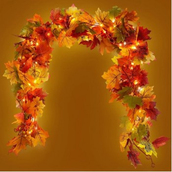 Искусственный осенний кленовый лист c led подсветкой на мини батарейках 2м