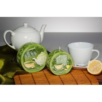 Свеча диск ароматическая зеленый чай 9,5 см