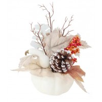 Осенний букетик с искусственными кленовыми листьями, шишкой, рябиной 13 см