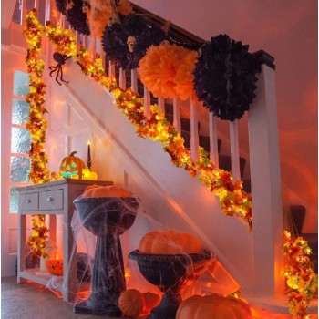 Искусственный осенний кленовый лист c led подсветкой на мини батарейках 2м