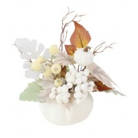 Осенний букетик с искусственными кленовыми листьями, тыквой 13 см