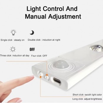 Світлодіодний led світильник з акумулятором і датчиком руху на магнітах чорний 40 см