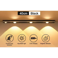 Світлодіодний led світильник з акумулятором і датчиком руху на магнітах чорний 40 см