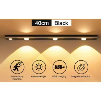 Світлодіодний led світильник з акумулятором і датчиком руху на магнітах чорний 40 см