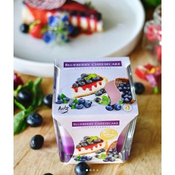 Свеча ароматизированная трехцветная чизкейк с черникой Bispol 8 см snk80-359