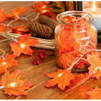 Светодиодная гирлянда кленовый лист на батарейках 6 м 40 led