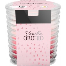 Аромасвеча трехцветная в фактурном стекле Bispol ваниль-орхидея 8 см (snw80-184)