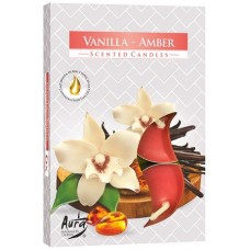 Свеча чайная ароматизированная ваниль янтарь Bispol 1.5 см 6 шт (p15-355)