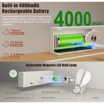 LED лампа на магніті з акумулятором та пультом біла