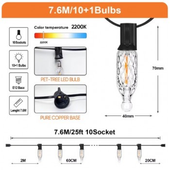 Светодиодная гирлянда водонепроницаемая 7.6 м 10 ламп