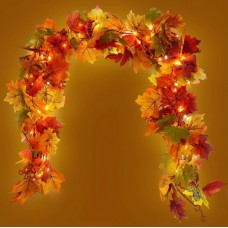 Искусственный осенний кленовый лист c led подсветкой на мини батарейках 2м