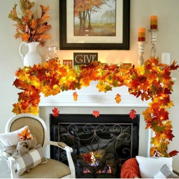 Искусственный осенний кленовый лист c led подсветкой на мини батарейках 2м