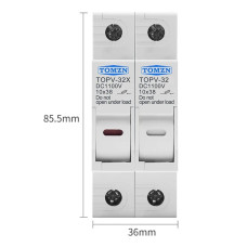Тримач запобіжників 10х38мм TOMZN TOPV-32 2P 1100V DC для сонячних панелей PV систем з LED індикацією