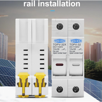 Тримач запобіжників 10х38мм TOMZN TOPV-32 2P 1100V DC для сонячних панелей PV систем з LED індикацією