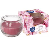 Свеча ароматическая в стекле розовые цветы 8 см Bispol (sn69-367)